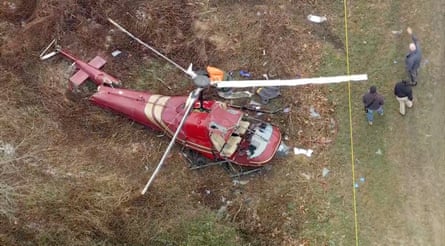 the debris of a crashed helicopter