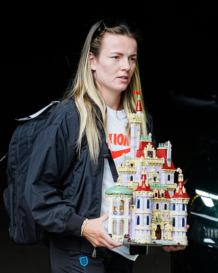 Lauren Hemp with her Beauty and the Beast Lego castle during Euro 2025.