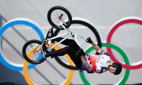 Great Britain’s Charlotte Worthington on her way to winning a gold medal in the women’s BMX freestyle at the Ariake Urban Sports Park.