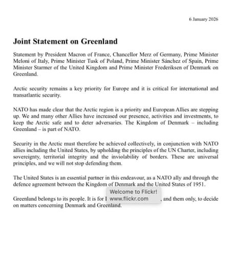 Joint statement from European leaders on Greenland