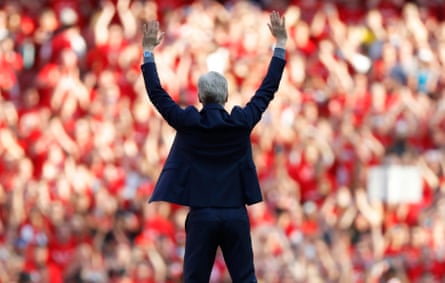 Arsène Wenger waves goodbye to the Arsenal fans after the 5-0 win against Burnley in his last home game.