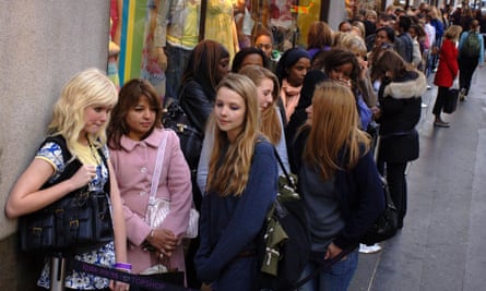 Customers queue outside the oxford Street store following the launch of Kate Moss’s collection.