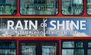 A water conservation advert on the side of a London bus.