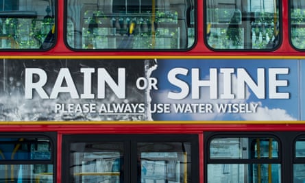 A water conservation advert on the side of a London bus.