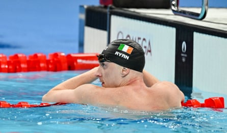 Shane Ryan after the men's 4x100m medley relay at La Défense Arena during the 2024 Paris Olympics