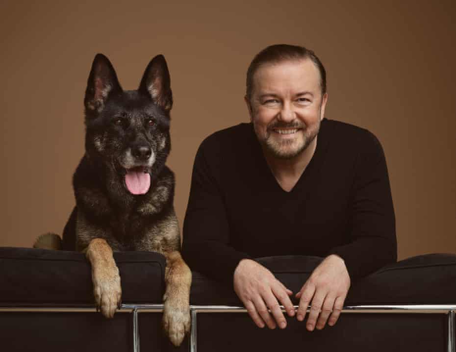 Ricky Gervais with Anti, the dog who plays Brandy in his sitcom After Life.