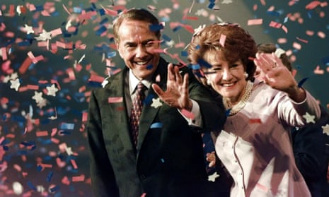 Bob Dole and his wife Elizabeth wave at the Republican National Convention in San Diego in 1996.