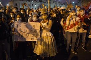 Crowds gather in San Martin Square on 16 November. Lawmakers chose Sagasti to become the nation’s third president in the space of a week after they ousted Martín Vizcarra and the subsequent protests forced his successor, Manuel Merino, to resign