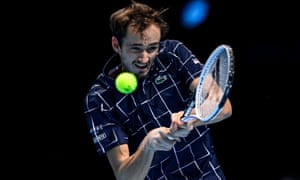 Daniil Medvedev hits a backhand.