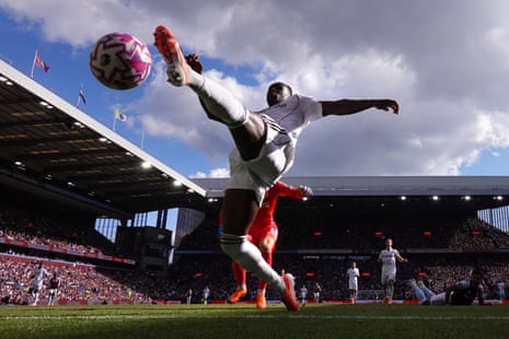 Calvin Bassey of Fulham fails to clear a shot from Ollie Watkins