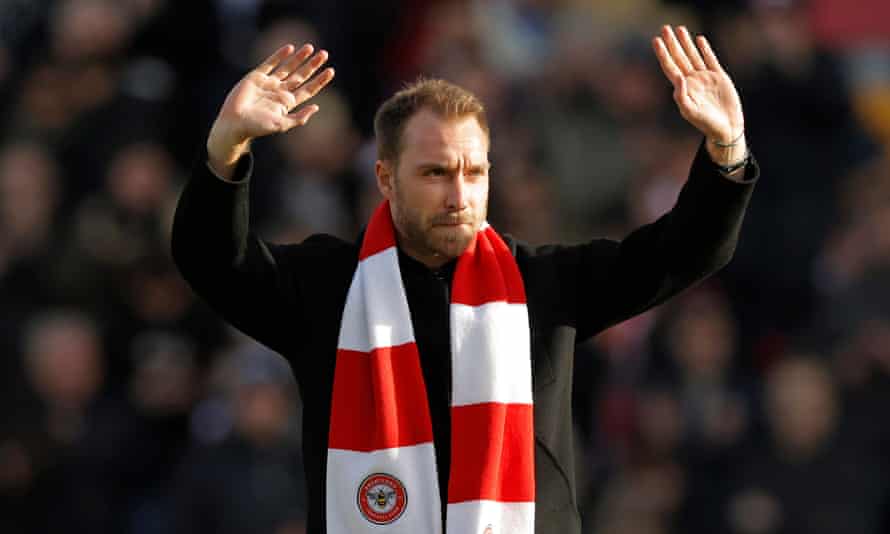 Christian Eriksen is introduced to Brentford fans before their game against Crystal Palace.