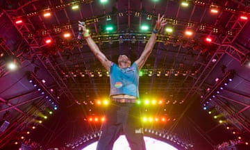 Chris Martin of Coldplay on the Pyramid stage on Saturday night