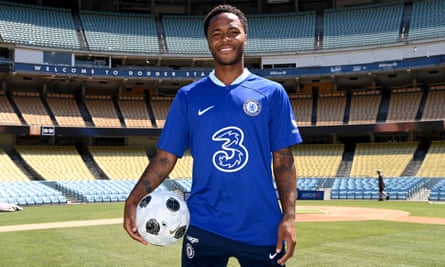 Raheem Sterling as a new Chelsea player at Dodger Stadium in Los Angeles in July 2022