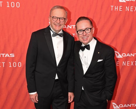 Former Qantas CEO Alan Joyce (right) with the prime minister, Anthony Albanese