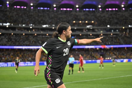 Sam Kerr celebrates scoring for the Matildas in a 2-1 victory over China in the Women’s Asian Cup semi-final at Perth Stadium