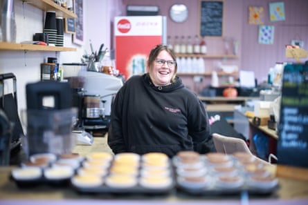 Fran sat behind trays of cake