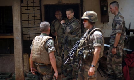 French soldiers searching a house in Bangui, Central African Republic.