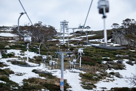 The Eyre T-Bar lays idle at Perisher Blue Ski Resort in NSW due to a lack of natural snow.