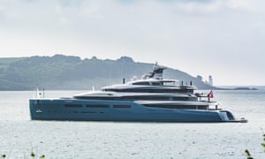 The superyacht Aviva off the Cornish coast.