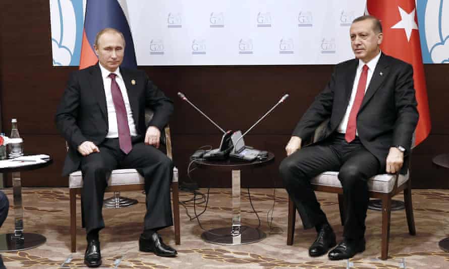Vladimir Putin and Recep Tayyip Erdoğan at the G20 summit.