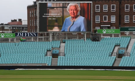 A screen at the Oval pays tribute to Queen Elizabeth II before play starts in the third Test between England and South Africa on Saturday.