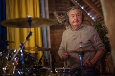 Nick Mason during the recording session.