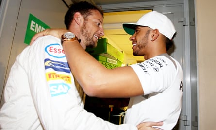 Jenson Button with Lewis Hamilton.