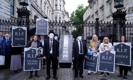 Representatives from Relatives for Justice, whose loved ones were murdered during the Troubles, protesting outside Downing Street in May.