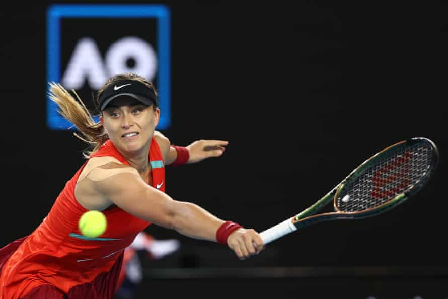 Paula Badosa of Spain plays a backhand in her first round singles match against Ajla Tomljanovic of Australia.