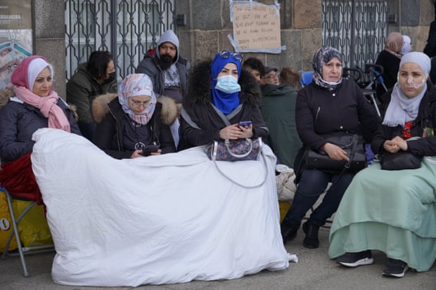 Syrian refugees react to Denmark’s decision to repatriate with a sit-in in front Denmark’s parliament building