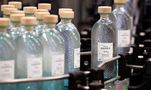 Bottles of gin at the Isle of Harris distillery in Tarbert. YouGov found gin is the most popular spirit in Britain.