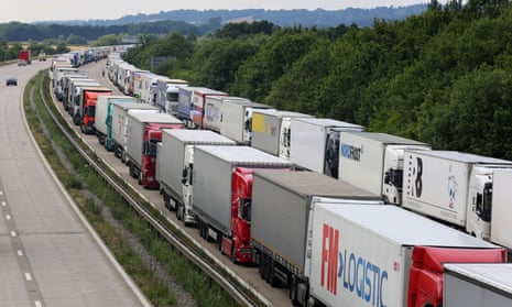 Gridlocked lorries parked on the M20