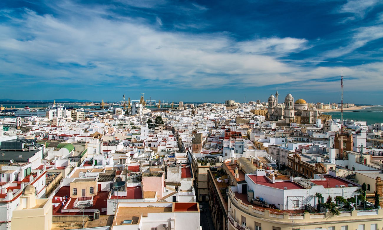 Panoramic view of the city and of the cathedral of Cadiz, Andalucía, Spain.
