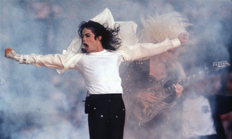 Singer Michael Jackson performs at the Super Bowl in California in 1993.
