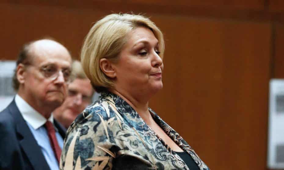  Samantha Geimer walking to the podium to address the court in Los Angeles, California, in June. 