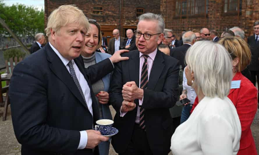 Boris Johnson with Anne-Marie Trevelyan, Michael Gove and Nadine Dorries in Blackpool, where the prime minister delivered his speech on housing.