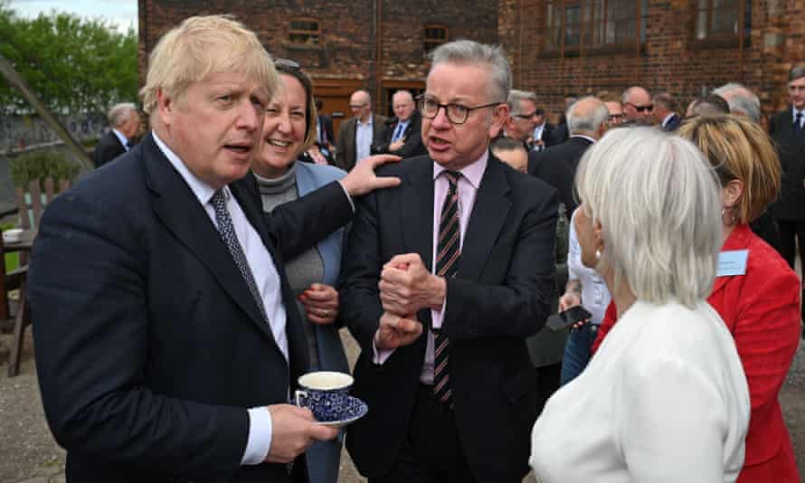 From Thatcher to Johnson: how right to buy has fuelled a 40-year housing crisis | Housing 4 Boris Johnson with Anne-Marie Trevelyan, Michael Gove and Nadine Dorries in Blackpool, where the prime minister delivered his speech on housing.