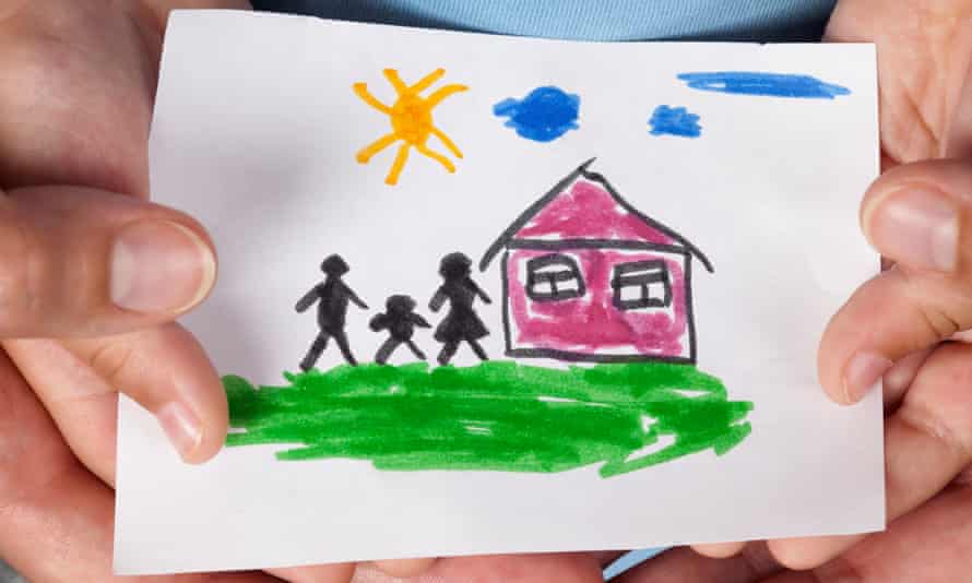 child's drawing of house and family