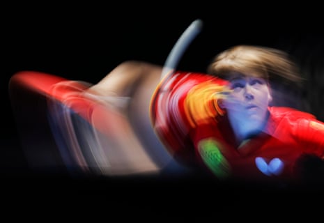 Nina Mittelham of Germany plays a shot in her victory over Yuan Jia Nan of France