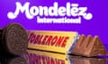 Oreo biscuits and a Toblerone bar under the Mondelēz logo