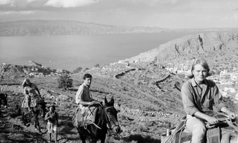 Norwegian expatriate Marianne Ihlen, right, with Leonard Cohen and friends on a donkey trek on Hydra, 1960.