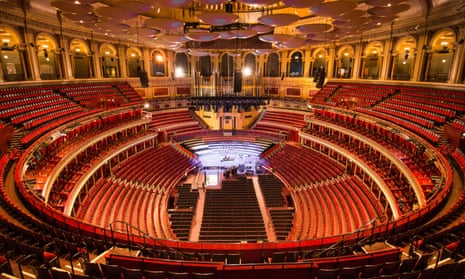 An empty interior of the Royal Albert Hall.