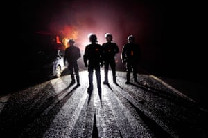 Notre-Dame-des-Landes,Loire-Atlantique, France French riot police officers stand guard during the eviction of environmental protesters from the site known as ZAD (Zone a Defendre - Zone to defend) where a new airport had been proposed.