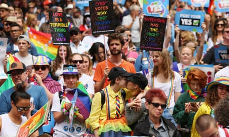 Crowd at a YES March for Marriage Equality, 21 October 2017 in Sydney, Australia. 