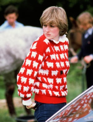 Lady Diana wears a wool jumper decorated with sheep to Windsor Polo, January 1981.