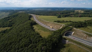 green bridge crosses the B50 near Longkamp in Rhineland-Palatinate, Germany