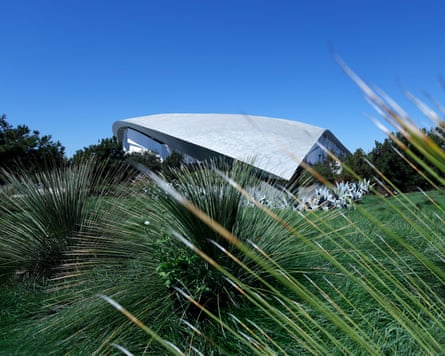A general view of SoFi Stadium from the grass.