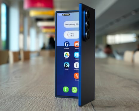 Samsung Galaxy Z Fold 7 review half open showing home screen