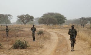 Nigerien troops patrol as part of a joint military exercise with US troops in Diffa, Niger, earlier this year.