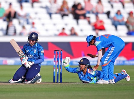 England’s Nat Sciver-Brunt is caught out by Richa Ghosh